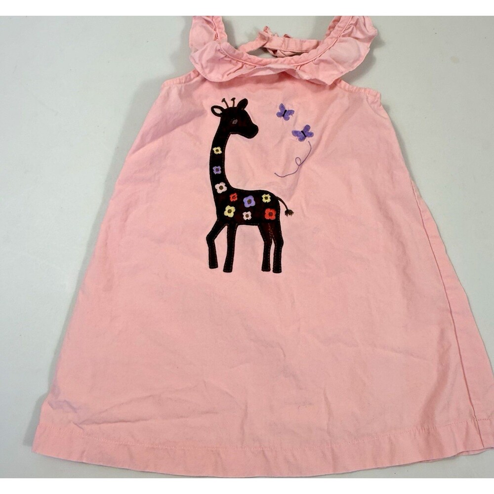 Gymboree Glamour Safari Pink Dress Girl Size 2T Giraffe Butterfly Embroidered